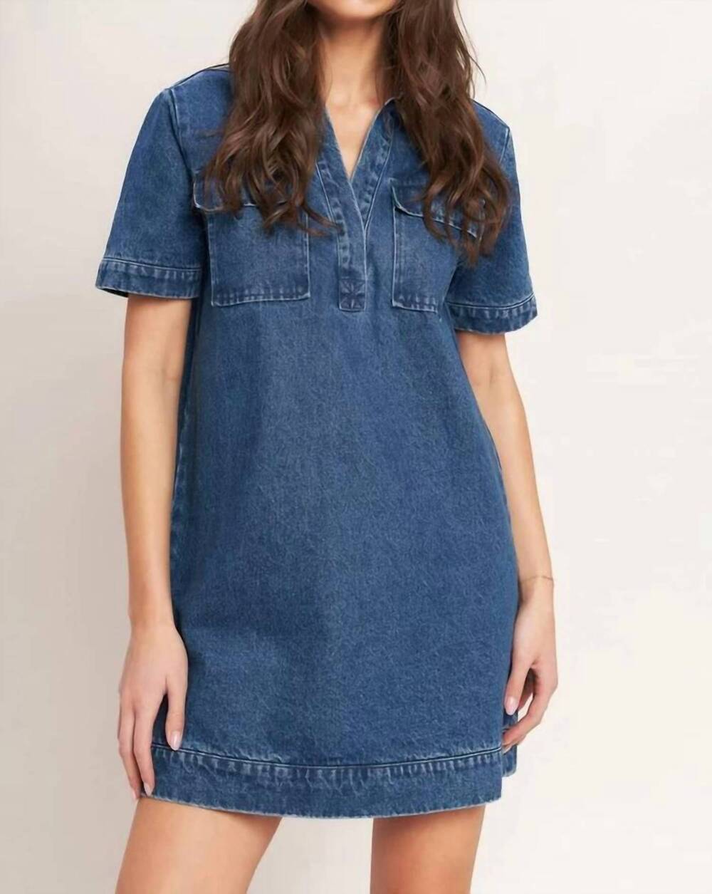 NEW FLYING TOMATO canvas denim mini dress in medium indigo